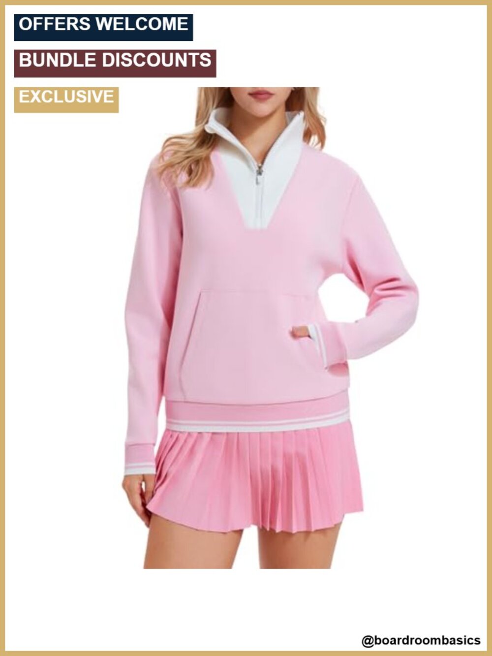 2 Piece Skirt Set Pullover Sweatshirt High Waisted Pleated Skirt Pockets